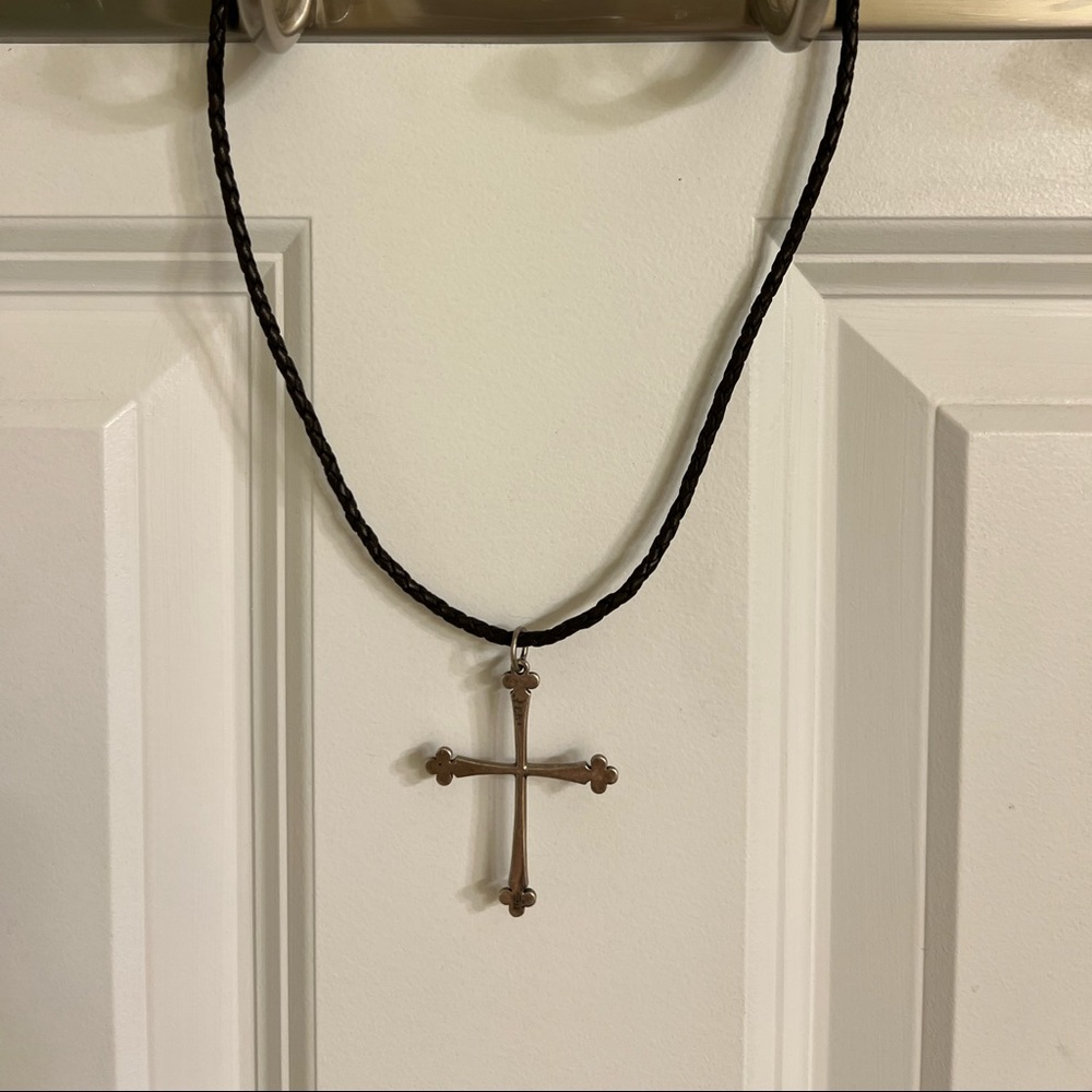 James Avery Sterling Silver Large Hammered Cross Pendant on Cord Necklace